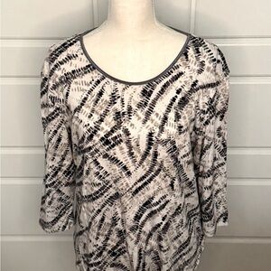 WOMENS JM COLLECTION TOP BLACK & TAN ABSTRACT DESIGN     SZ XL